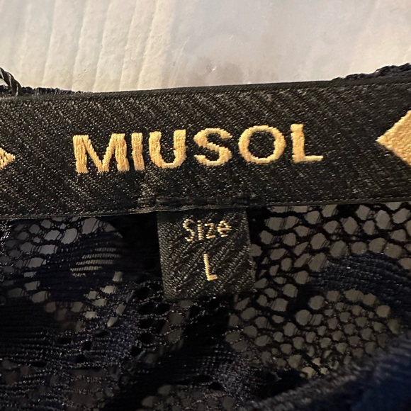 🎉3xHP🎉 🆕 Miusol Ruffle Trim Lace Cocktail Dress - Navy Blue - Size L (8/10) - Picture 12 of 15